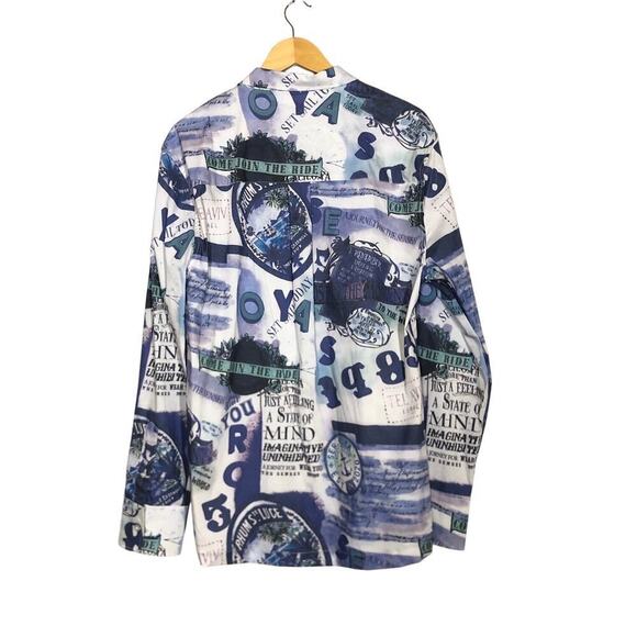 SER.O.YA Top Button Up Long Sleeve Resortwear Retro Graphic Print Blue Large - Picture 2 of 6
